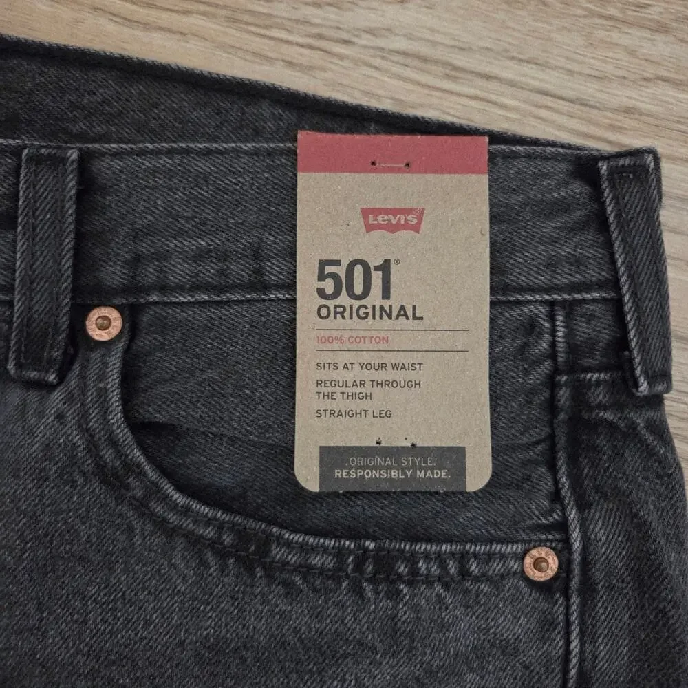 Levi’s 501 Original Fit Straight Leg Button Fly W34 x L32 Iconic Black Jeans - Picture 4 of 8